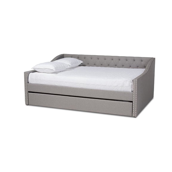 Baxton Studio Light Grey Fabric Upholstered Full Size Daybed with Roll-Out Trundle Bed
