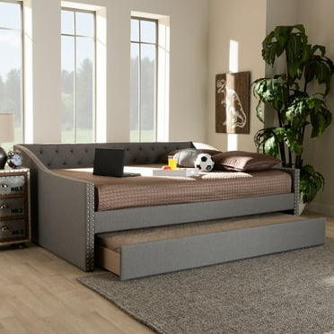 Baxton Studio Haylie Light Gray Upholstered Full Size Daybed with Roll-Out Trundle Bed