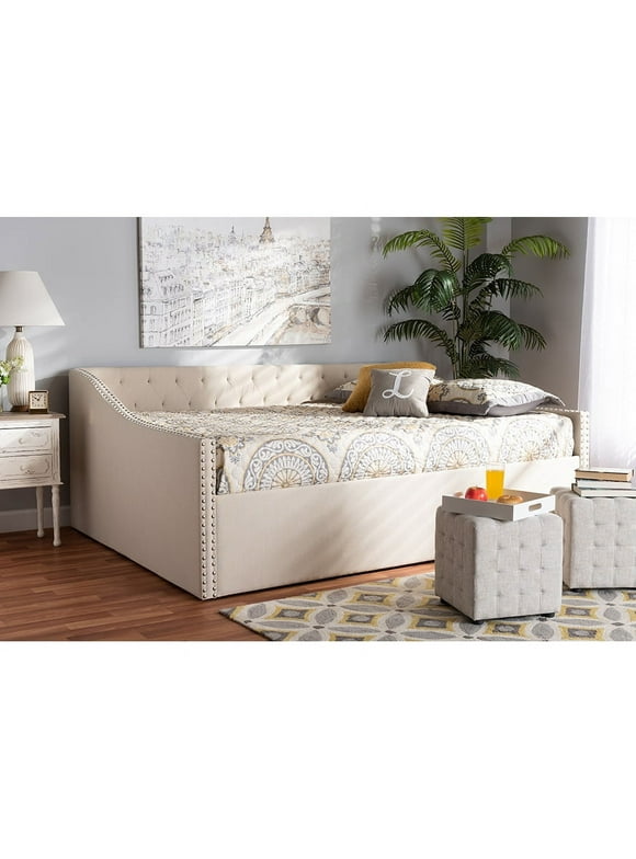 Baxton Studio Haylie Modern and Contemporary Beige Fabric Upholstered Full Size Daybed