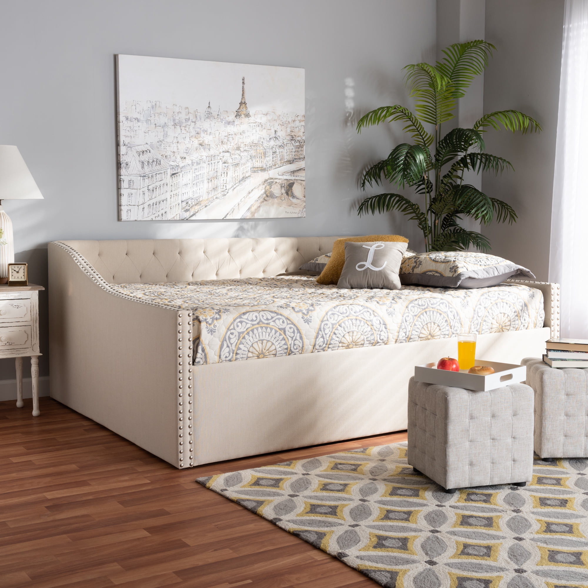 Baxton Studio Haylie Modern and Contemporary Beige Fabric Upholstered Full Size Daybed