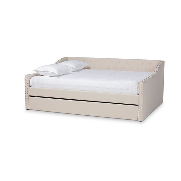 Baxton Studio Haylie Queen Size Beige Upholstered Daybed with Trundle