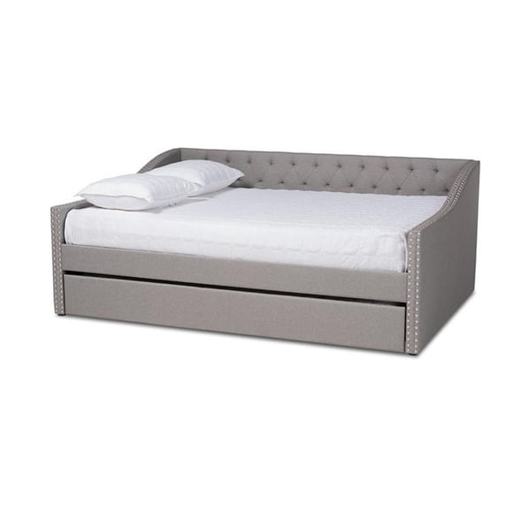 Baxton Studio Haylie Queen Size Light Grey Upholstered Daybed with Trundle