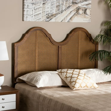 Baxton Studio Hazel Classic Wood Back Support Rattan Headboard, Full, Ash Walnut