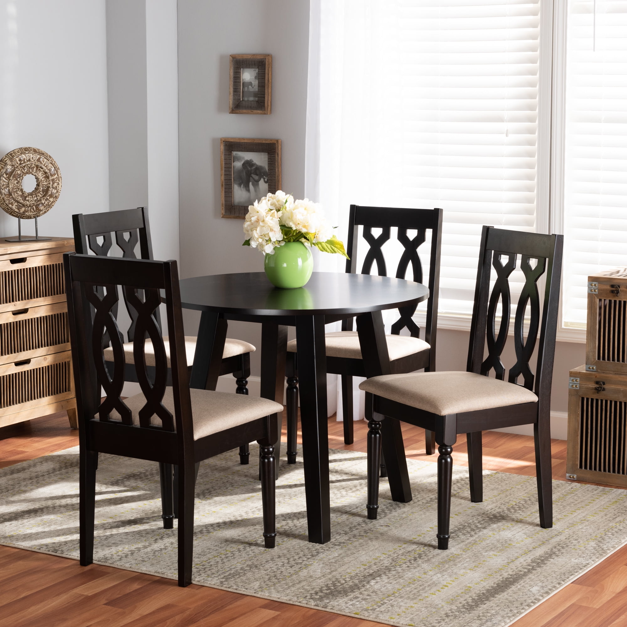 Baxton Studio Heidi Modern Dining Set, 5-Piece, Dark brown