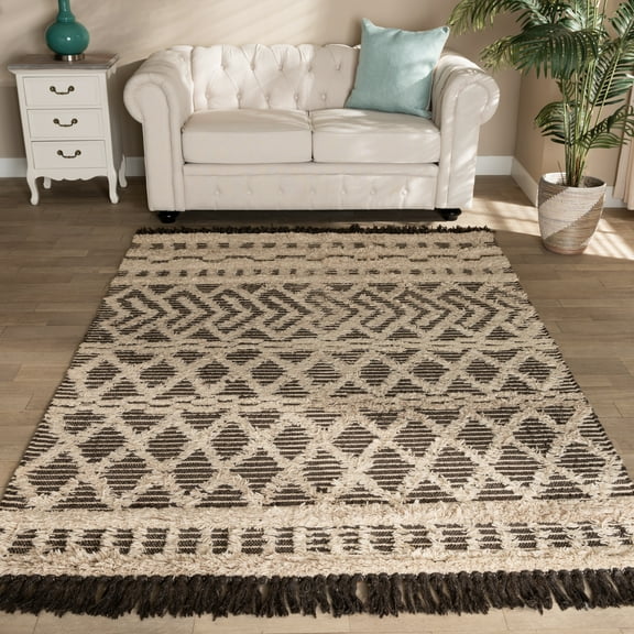 Baxton Studio Heino Modern and Contemporary Ivory and Charcoal Handwoven Wool Area Rug
