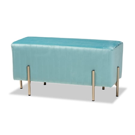 Baxton Studio Helaine Sky Blue Fabric Upholstered and Gold Metal Bench Ottoman