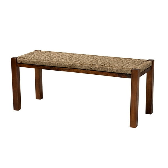 Baxton Studio Hermes Mid-Century Modern Transitional Natural Seagrass and Mahogany Wood Bench