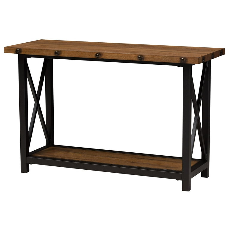 Baxton Studio Herzen Rustic Industrial Style Antique Black Textured Finished Metal Distressed Wood Occasional Console Table Baxton Studio Herzen Rustic Industrial Style Antique Black Textured Finished Metal Distressed Wood Occasional Console Table
