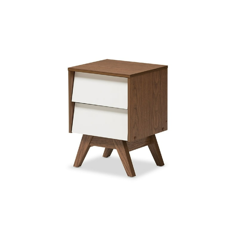 Baxton Studio Hildon Mid-Century Modern White and Walnut Wood 2-Drawer Storage Nightstand Baxton Studio Hildon Mid-Century Modern White and Walnut Wood 2-Drawer Storage Nightstand