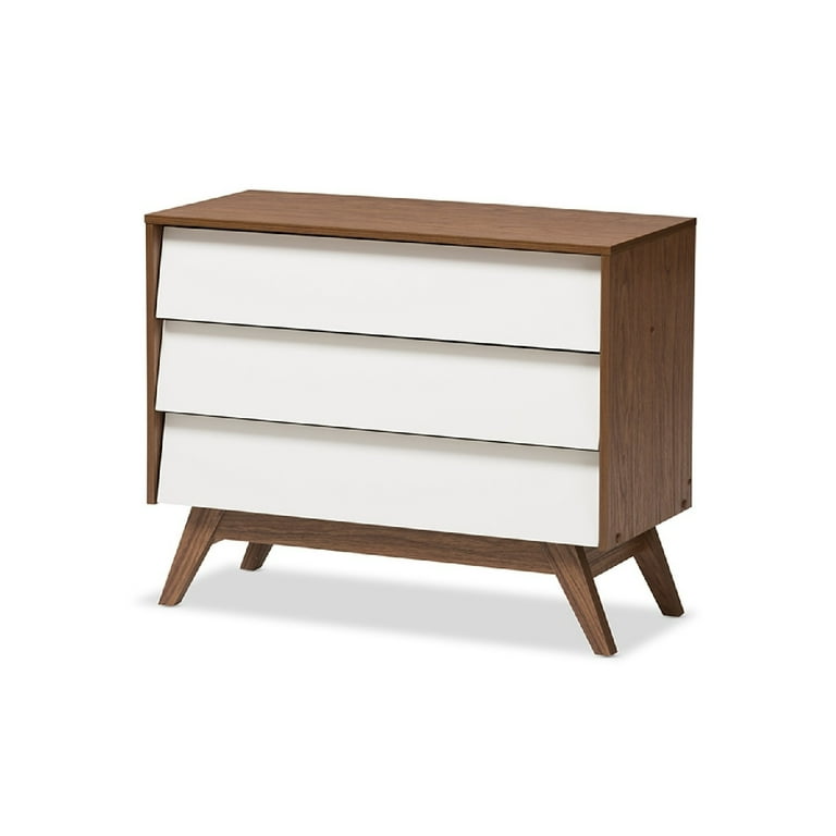 Baxton Studio Hildon Mid-Century Modern White and Walnut Wood 3-Drawer Storage Chest Baxton Studio Hildon Mid-Century Modern White and Walnut Wood 3-Drawer Storage Chest