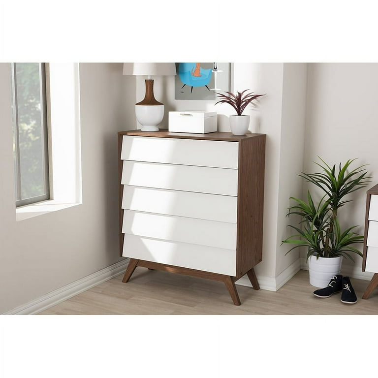 Baxton Studio Hildon Mid-Century Modern White and Walnut Wood 3-Drawer Storage Chest Baxton Studio Hildon Mid-Century Modern White and Walnut Wood 3-Drawer Storage Chest