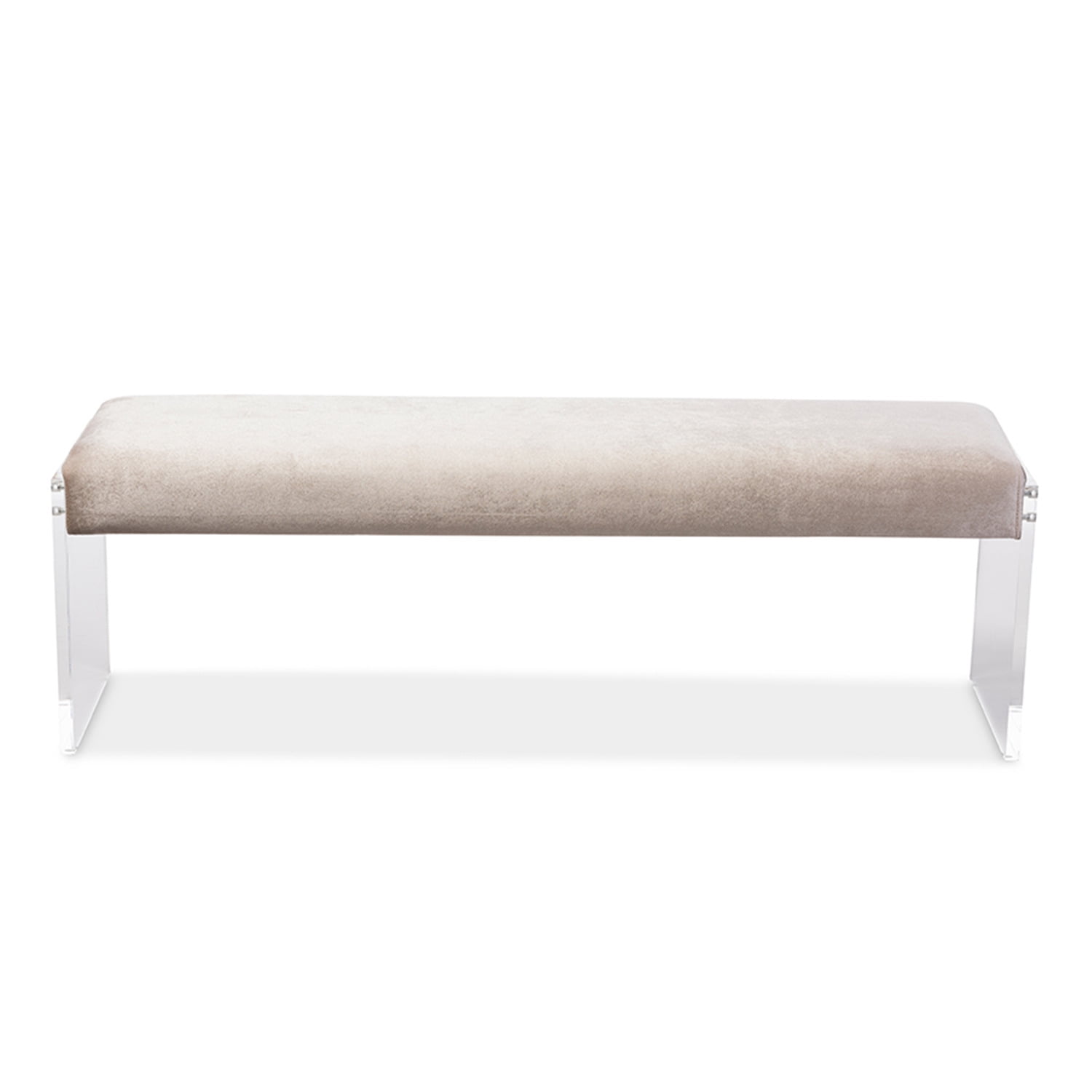 Beige Microsuede Upholstered Bench with Acrylic Legs