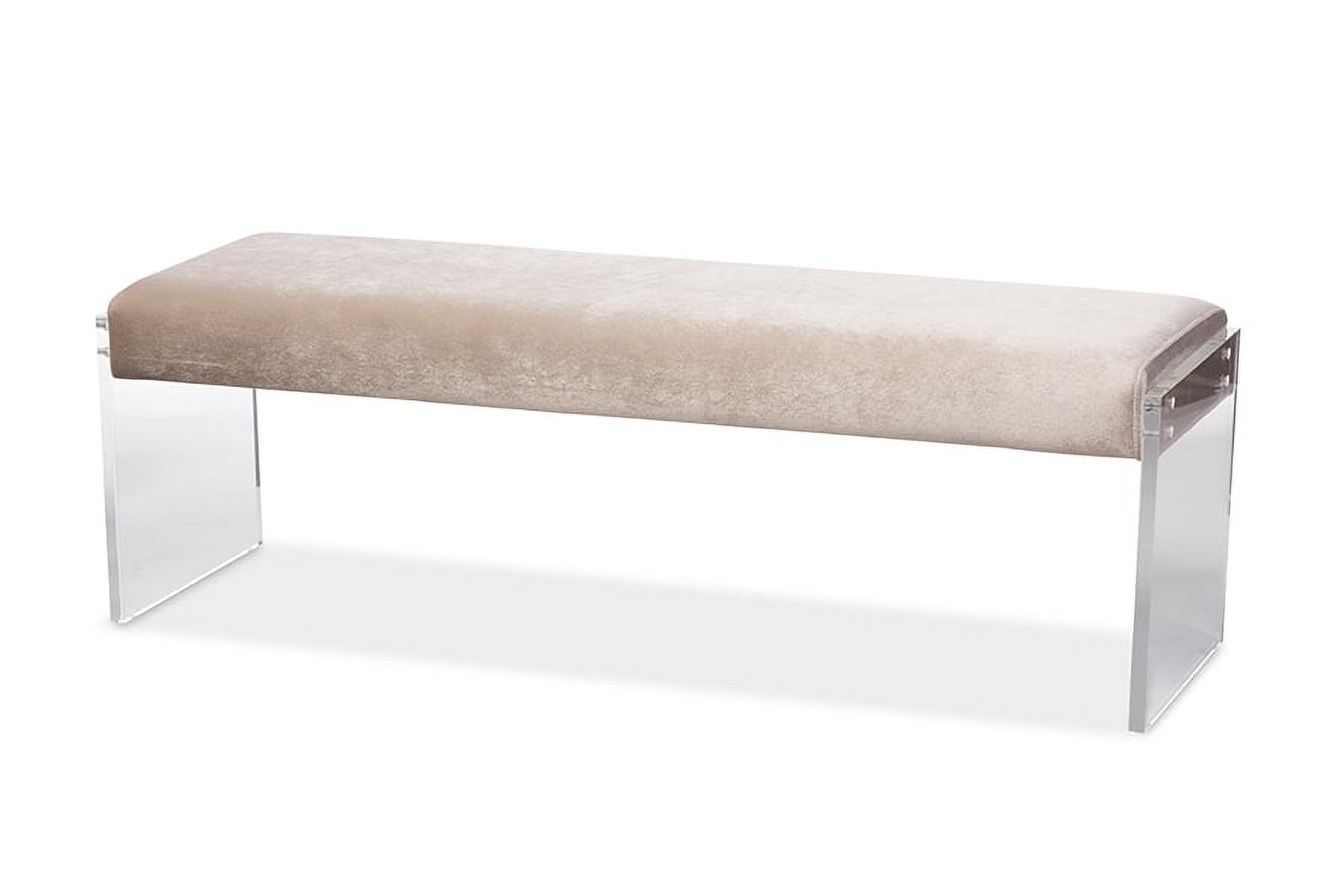 Beige Microsuede Upholstered Bench with Acrylic Legs