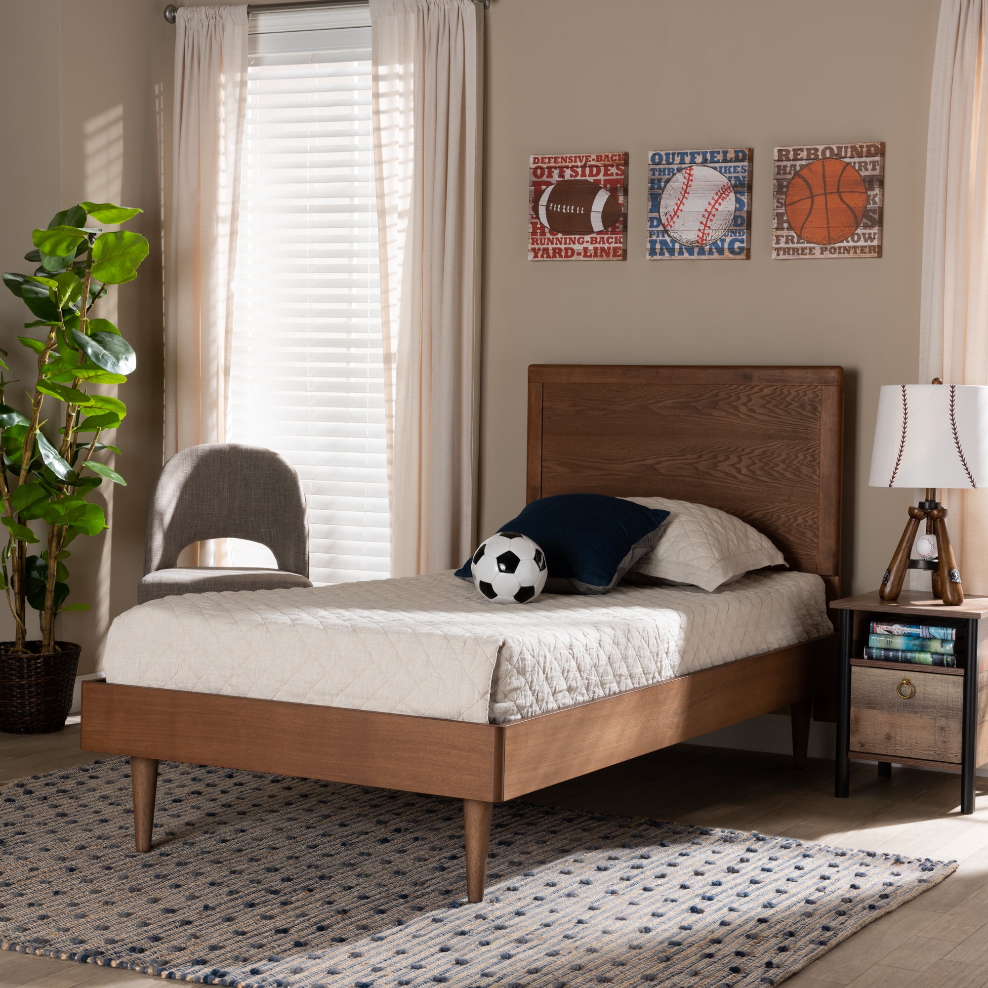 Baxton Studio Hiro Modern Engineered Wood Platform Bed, Twin, Walnut Brown