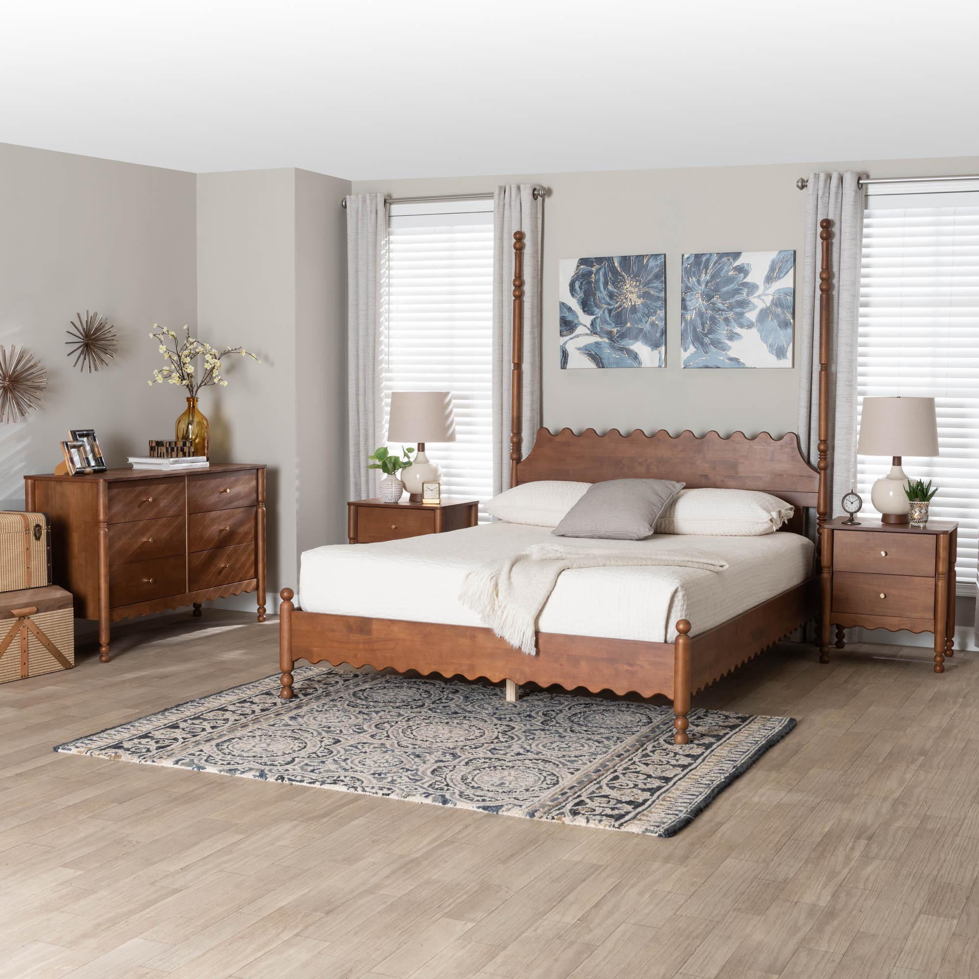 Baxton Studio Hoffman Modern Farmhouse Bedroom Set, King, 4-Piece, Walnut Brown