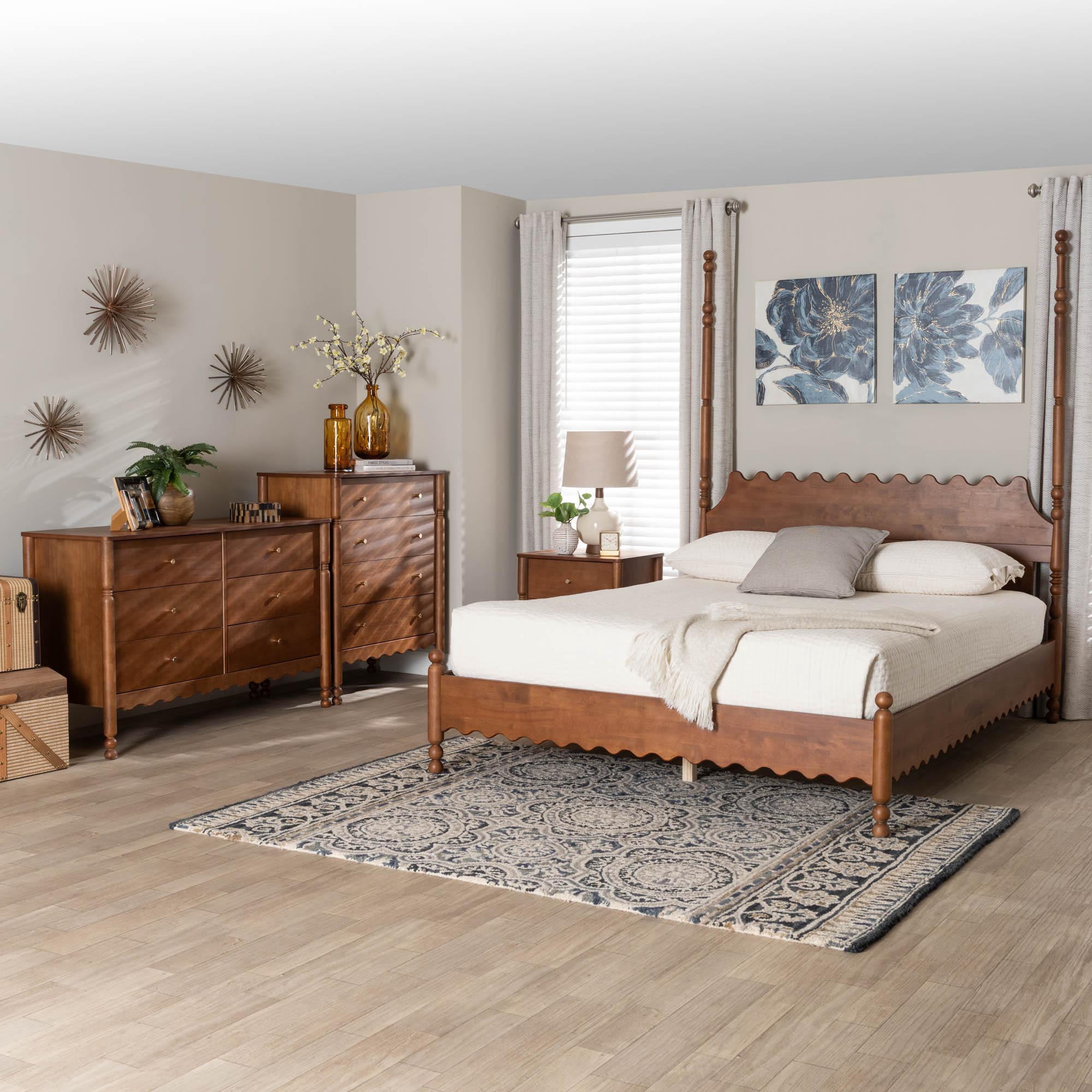 Baxton Studio Hoffman Modern Farmhouse Bedroom Set, King, 4-Piece, Walnut Brown