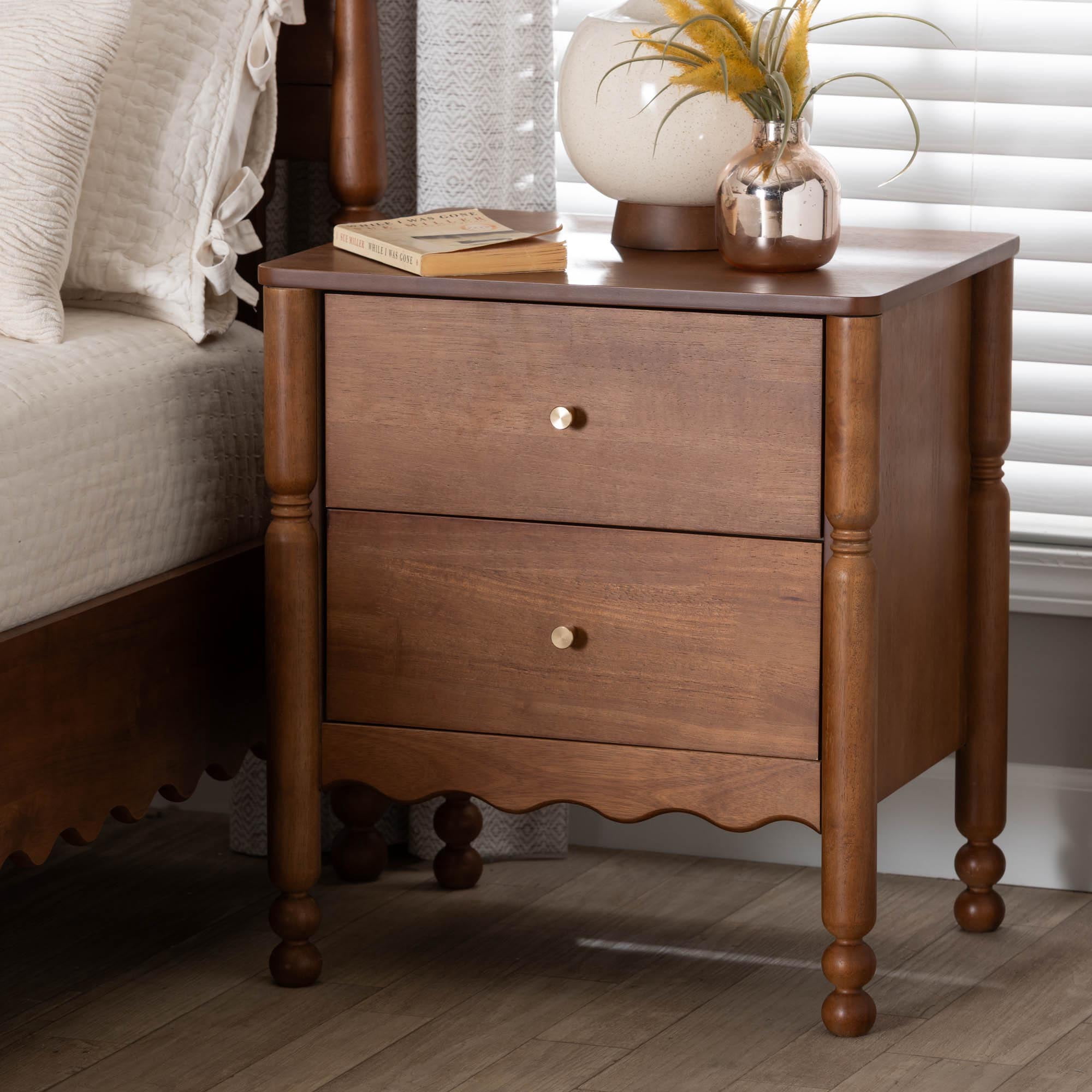 Baxton Studio Hoffman Modern Farmhouse Nightstand, 2-Drawer, Walnut Brown