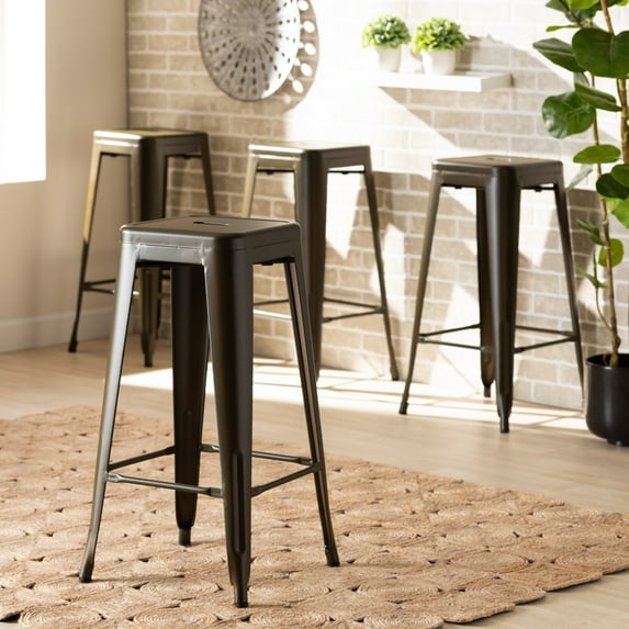 Baxton Studio Horton Bar Stool, Gun Metal, Set of 4