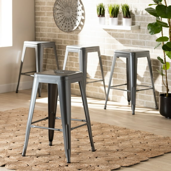 Baxton Studio Horton Modern and Contemporary Industrial Grey Finished Metal 4-Piece Stackable Counter Stool Set