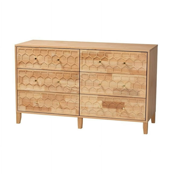 Baxton Studio Hosea Carved Honeycomb Natural 6 Drawer Dresser