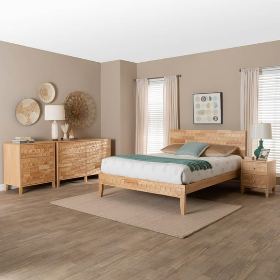 Baxton Studio Hosea Japandi Bedroom Set, Queen, Natural