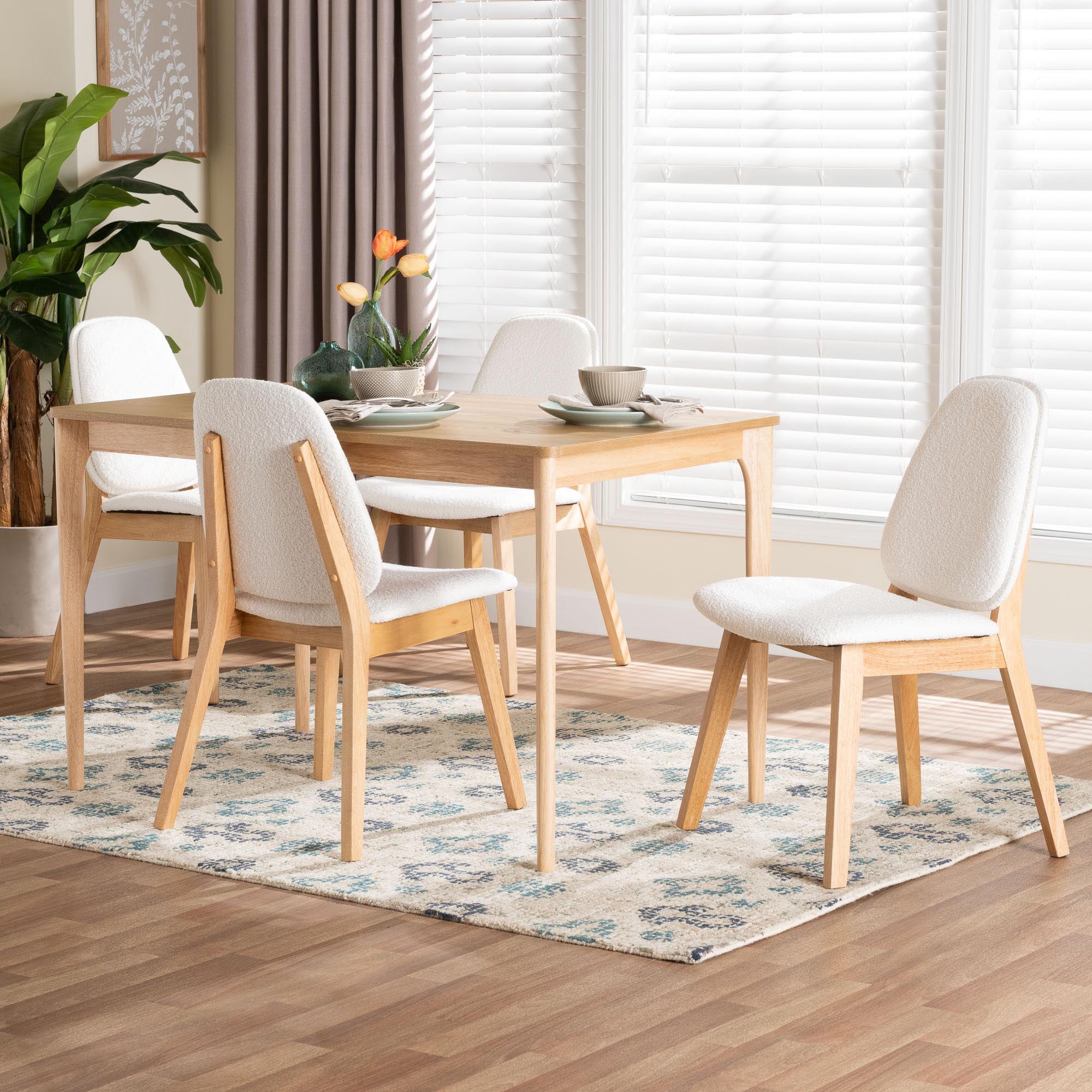 Baxton Studio Hudson Japandi Dining Set, 5-Piece, White
