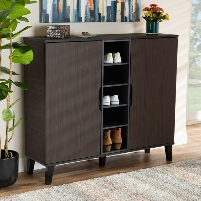 Baxton Studio Idina Mid-Century Modern Two-Tone Dark Brown and Grey ...