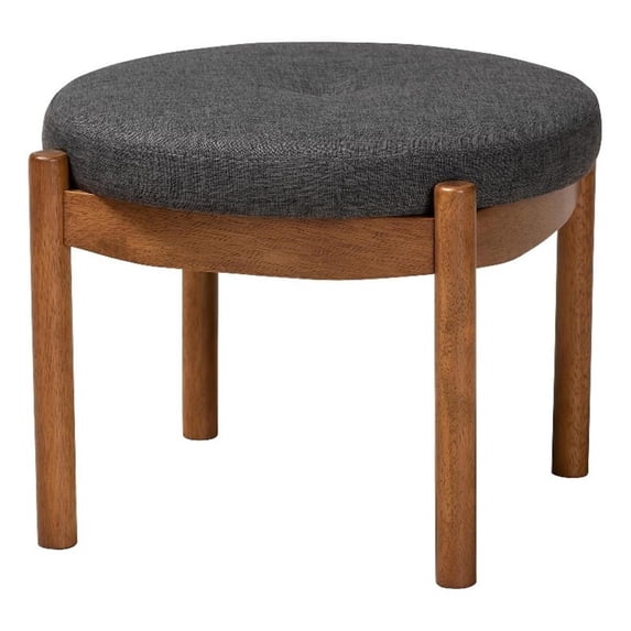 Baxton Studio Iliana Gray Fabric and Walnut Brown Wood Ottoman Footstool