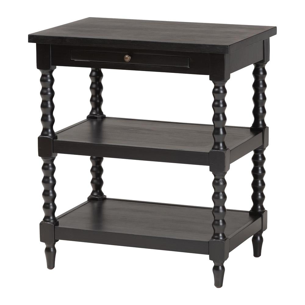 Imogene Black Wood End Table with Turned Legs