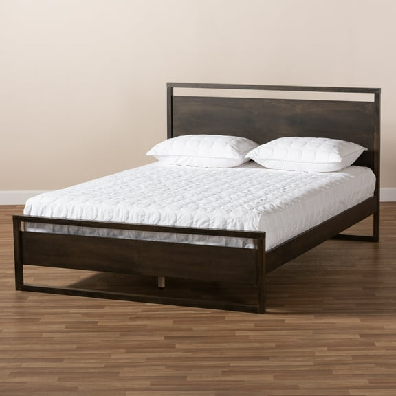 Baxton Studio Inicio Modern and Contemporary Ash Brown Finished Wood Queen Size Platform Bed