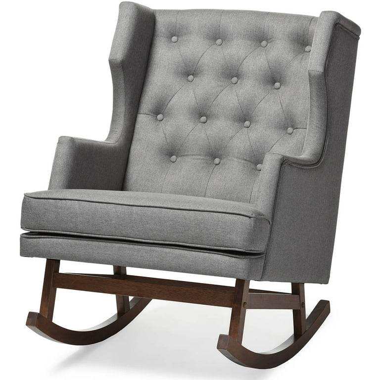 Baxton Studio Iona Mid-century Retro Modern Grey Fabric Upholstered Button-tufted Wingback Rocking Chair Baxton Studio Iona Mid-century Retro Modern Grey Fabric Upholstered Button-tufted Wingback Rocking Chair