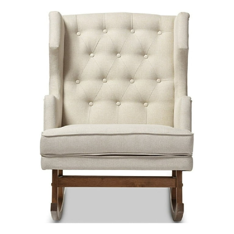 Baxton Studio Iona Mid-century Retro Modern Light Beige Fabric Upholstered Button-tufted Wingback Rocking Chair Baxton Studio Iona Mid-century Retro Modern Light Beige Fabric Upholstered Button-tufted Wingback Rocking Chair