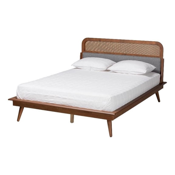 Baxton Studio Irina Fabric & Wood King Size Platform Bed in Gray/Ash Walnut