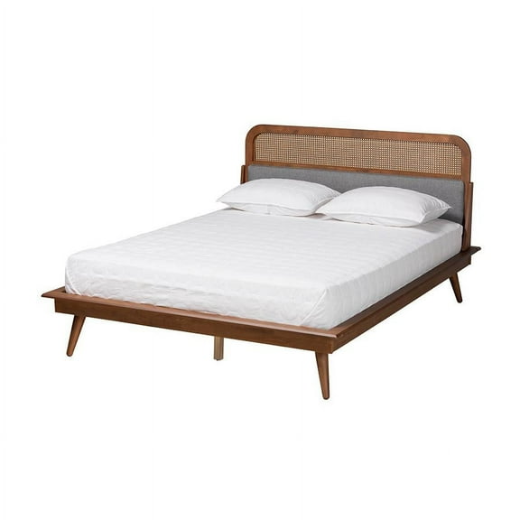 Baxton Studio Grey Fabric and Ash Walnut Finished Wood King Size Platform Bed