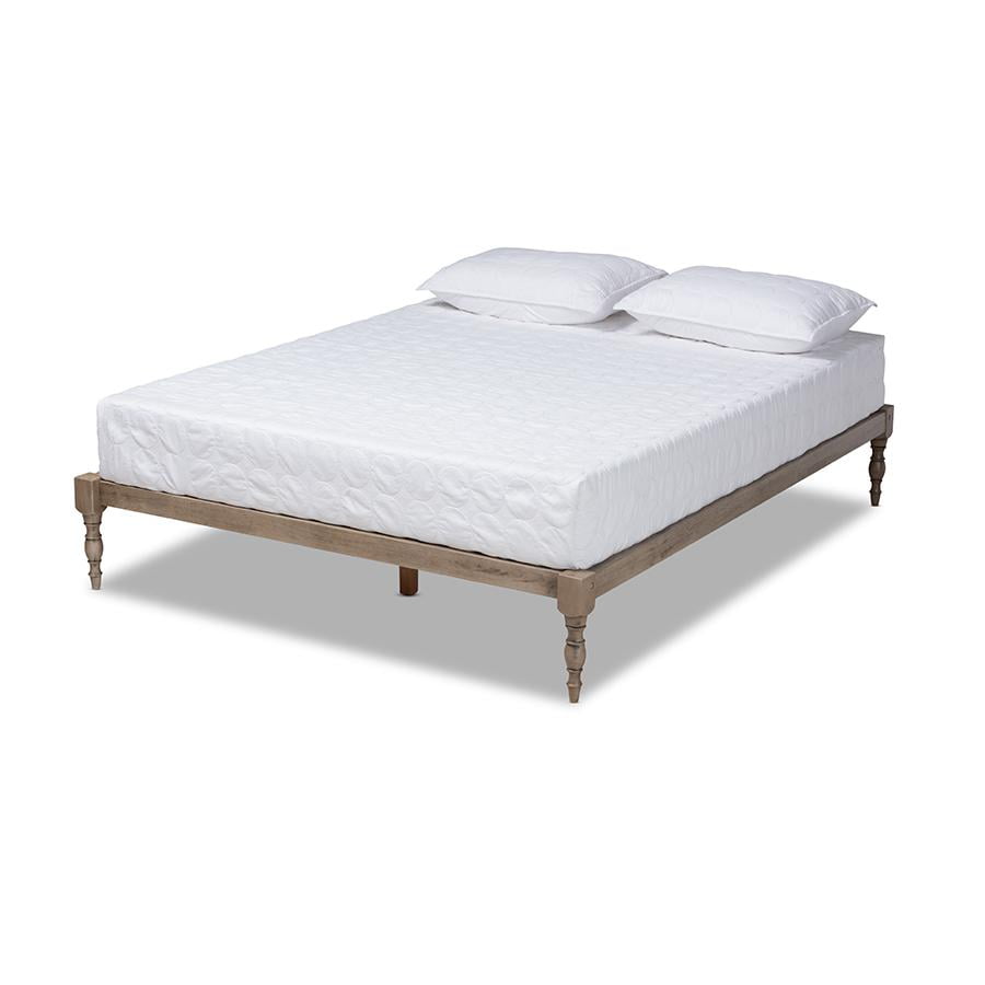 Iseline Antique Grey Solid Rubberwood Full Platform Bed Frame