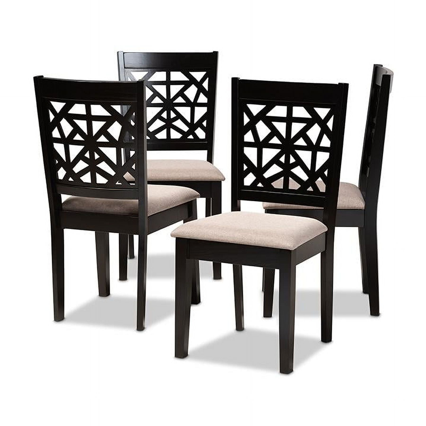 Espresso Brown Wood & Sand Fabric Low Dining Chair Set