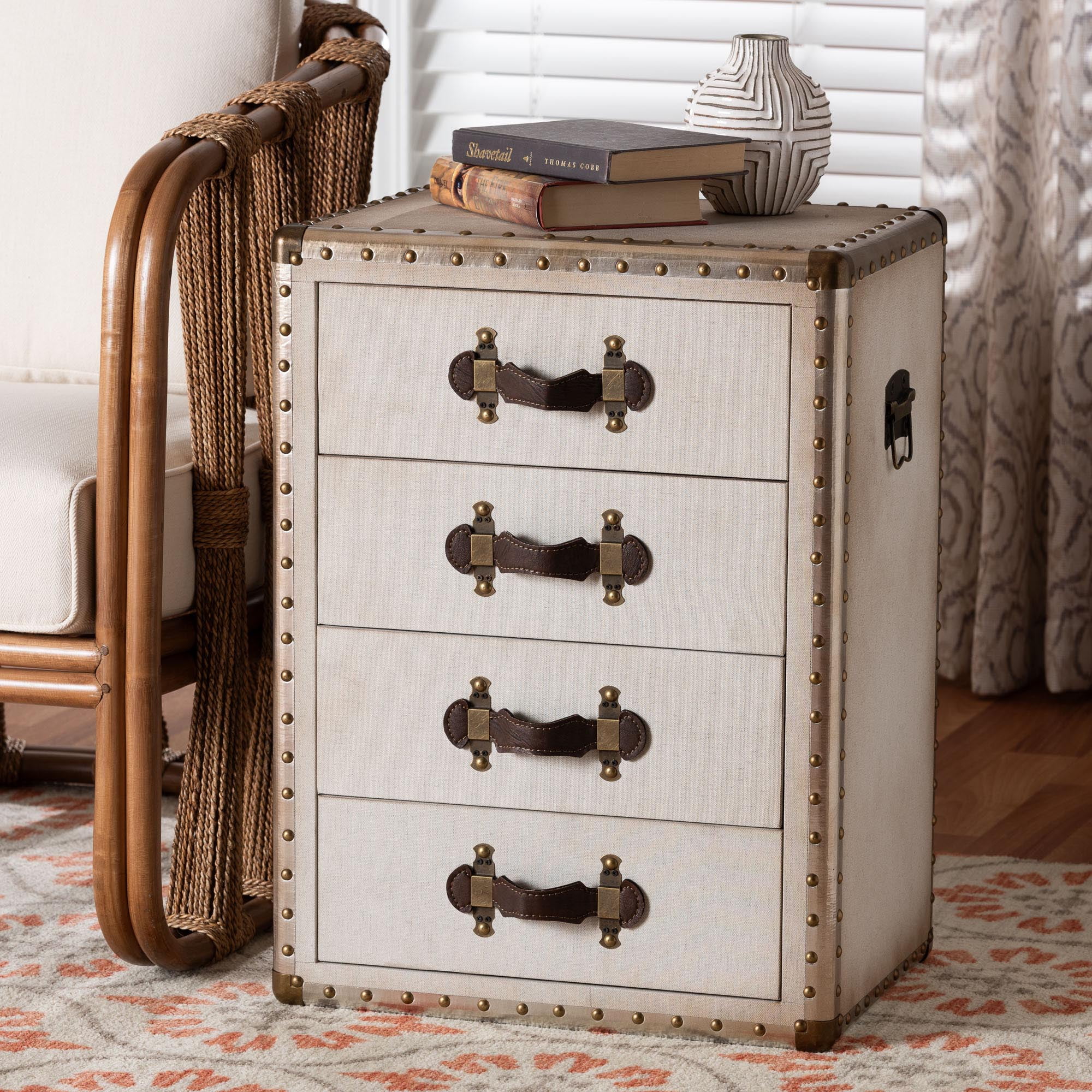 Baxton Studio Jaelyn Vintage End Table, 4-Drawer, Silver