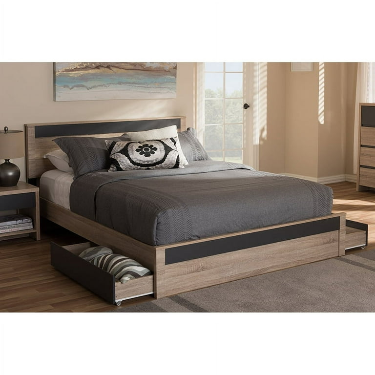 Baxton Studio Jamie Modern and Contemporary Two-Tone Oak and Grey Wood Queen 2-Drawer Queen Size Storage Platform Bed Baxton Studio Jamie Modern and Contemporary Two-Tone Oak and Grey Wood Queen 2-Drawer Queen Size Storage Platform Bed