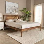 Baxton Studio Jamila Modern Transitional Walnut Brown Finished Wood and Synthetic Rattan King Size Platform Bed