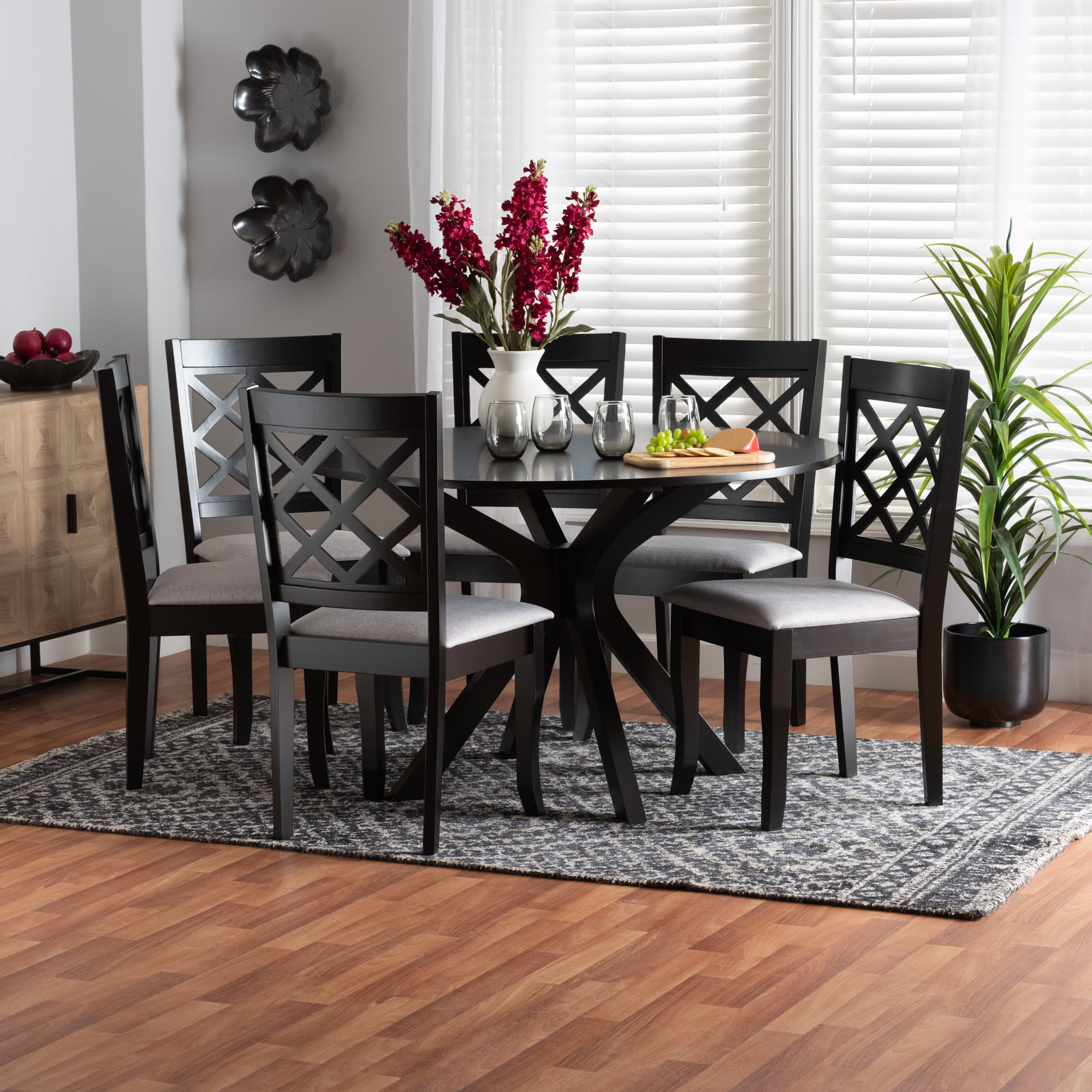 Baxton Studio Jana 7 Piece Modern MDF and Rubberwood Dining Table Set Gray/Espresso Brown