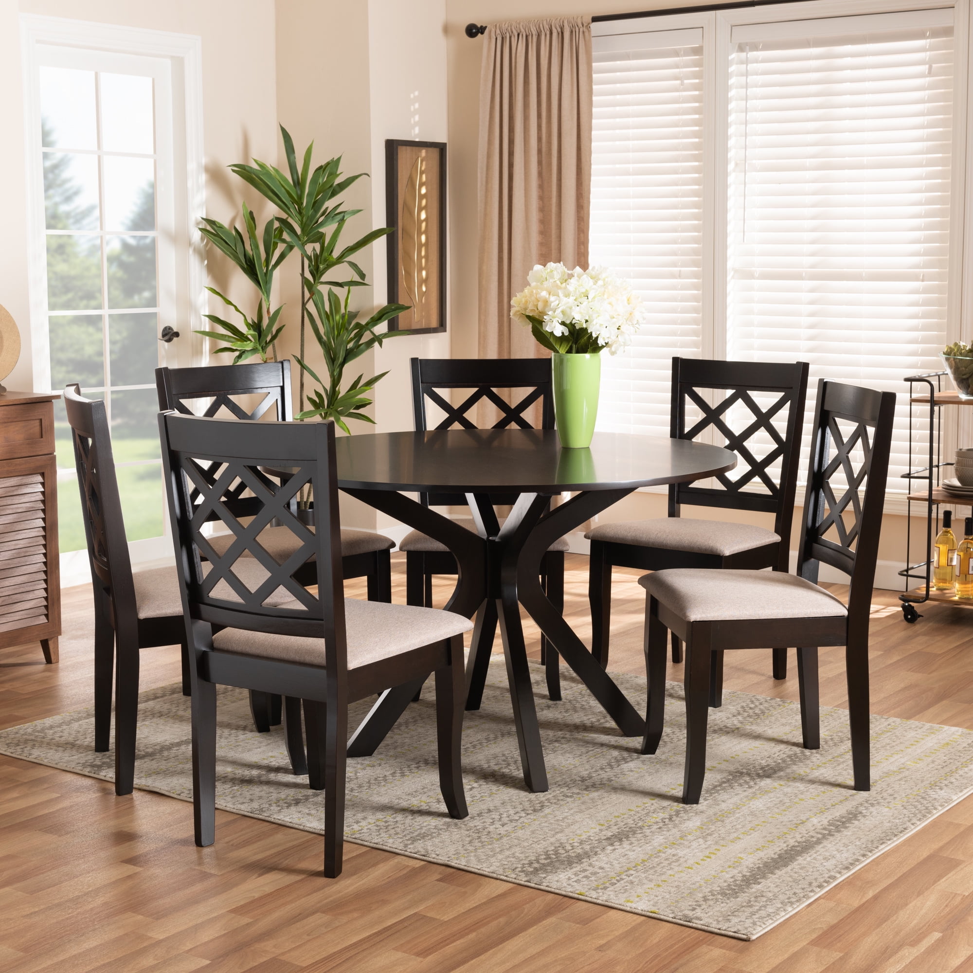 Baxton Studio Jana Modern Dining Set, 7-Piece, Dark Brown