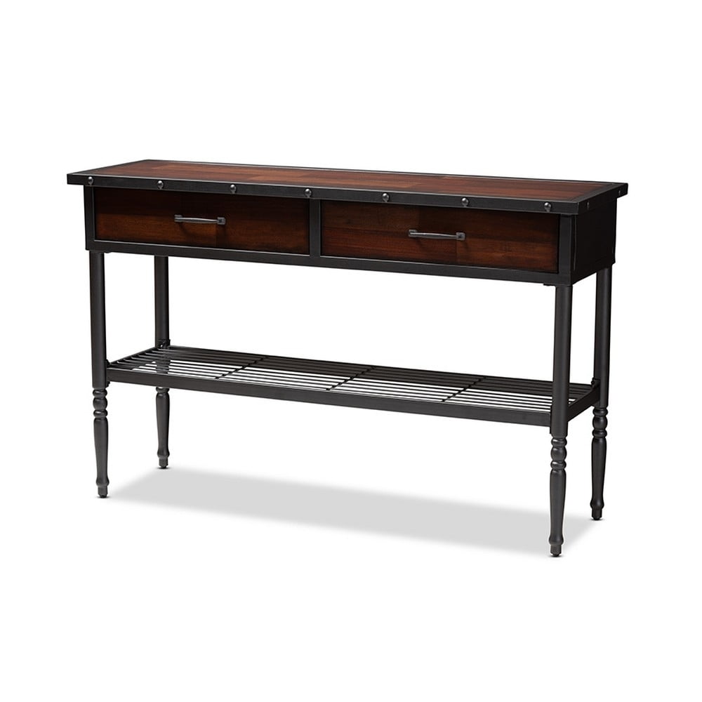 Vintage Industrial Walnut-Finished Wood & Metal Dining Server