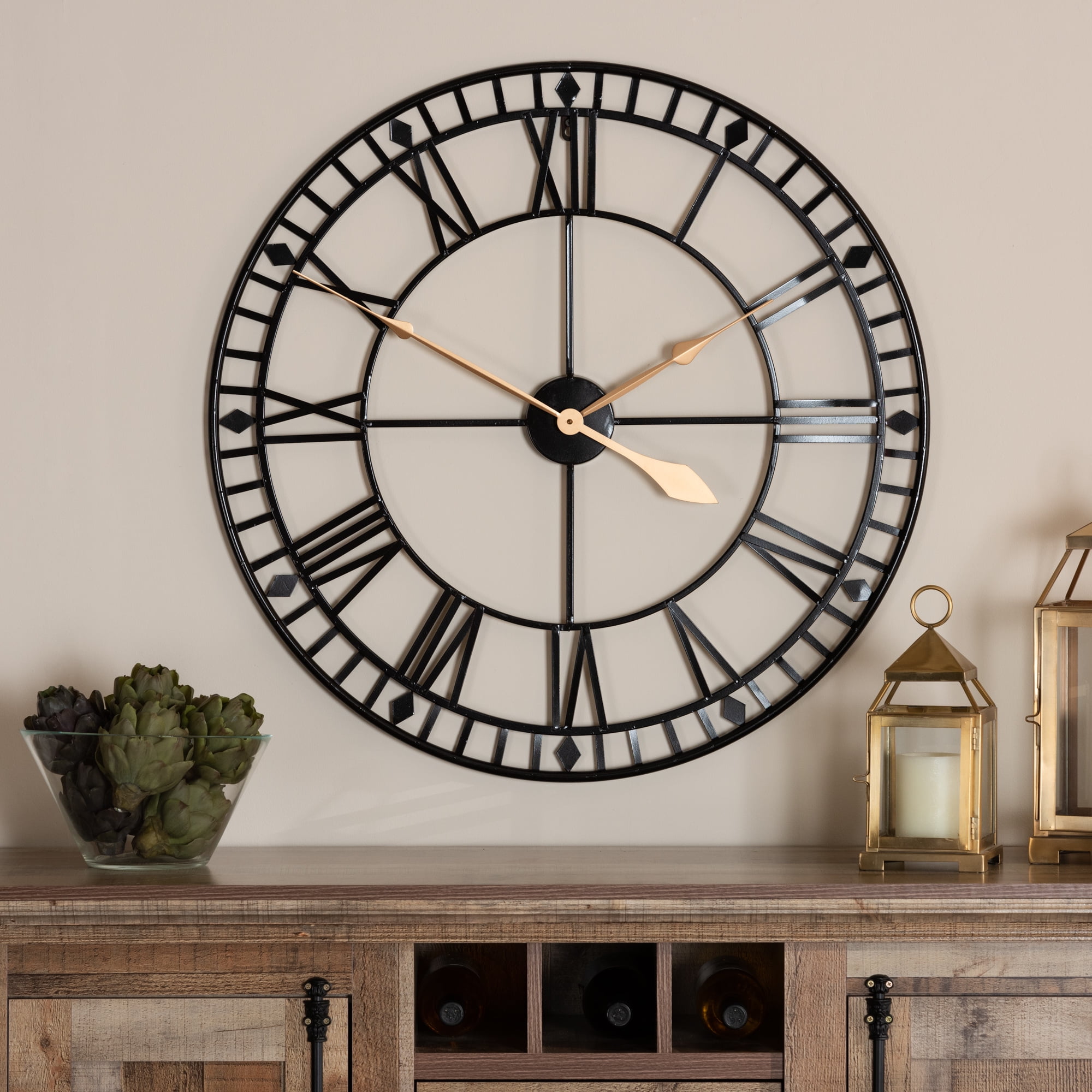 Baxton Studio Janette Black & Gold Metal Wall Clock - Walmart.com