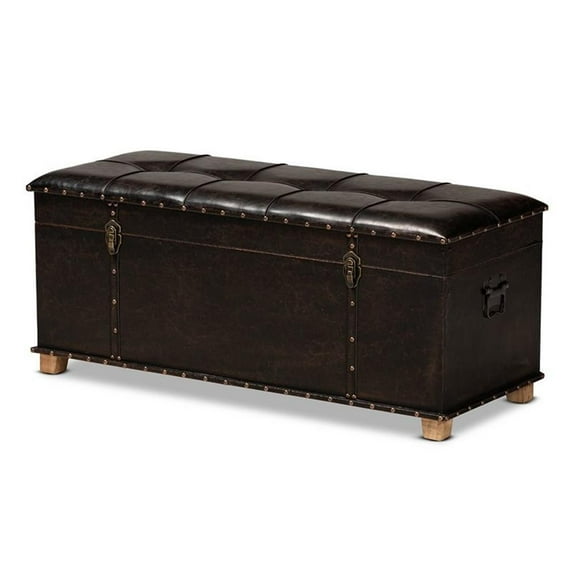 Baxton Studio Janna Rustic Dark Brown and Brown Finished Wood Storage Ottoman