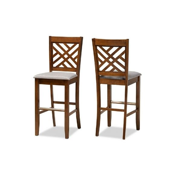 Baxton Studio Jason Modern and Contemporary Grey Fabric Upholstered and Walnut Brown Finished Wood 2-Piece Bar Stool Set