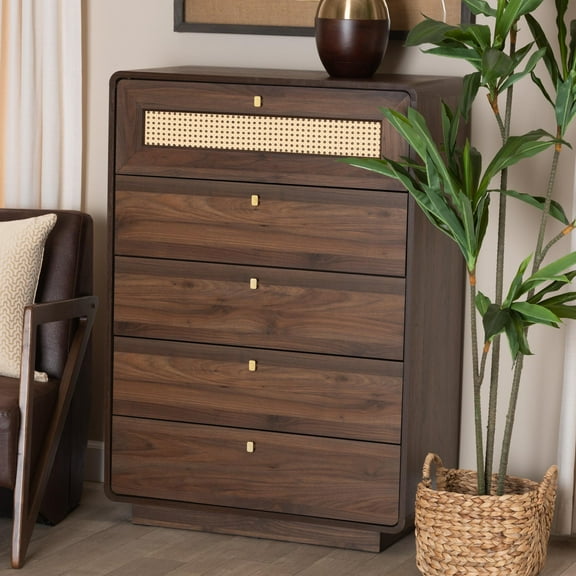 Baxton Studio Jenibelle Classic Chest, 5-Drawer, Walnut Brown