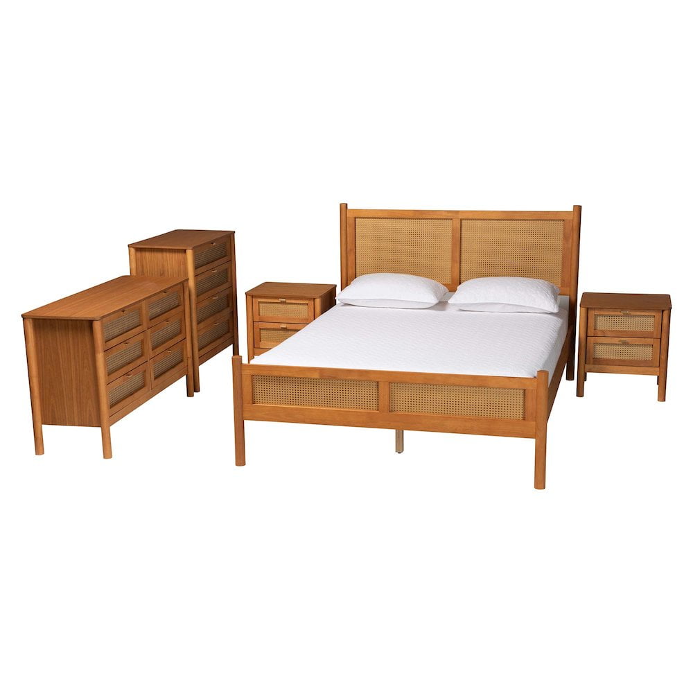 Jenn Golden Brown Wood and Rattan Queen Bedroom Set