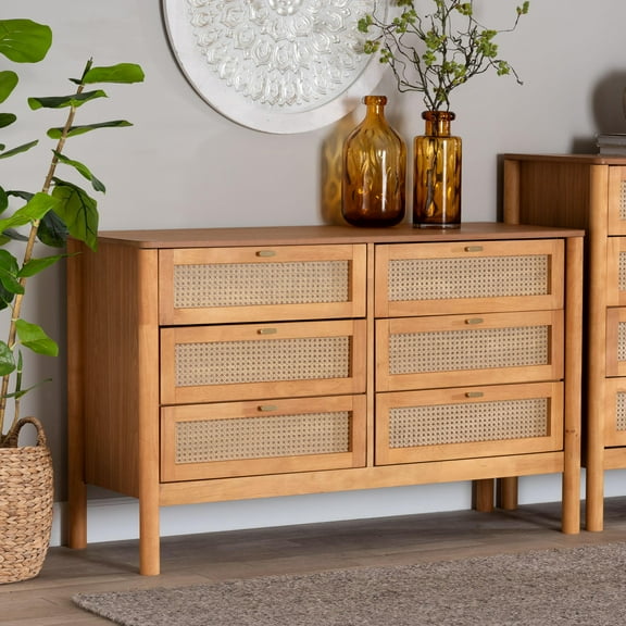Baxton Studio Jenn Japandi Dresser, 6-Drawer, Golden Brown