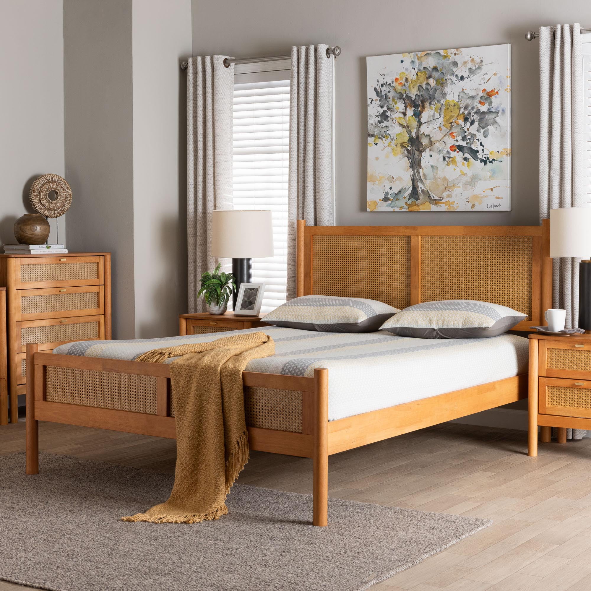 Baxton Studio Jenn Japandi Platform Bed, Queen, Golden Brown