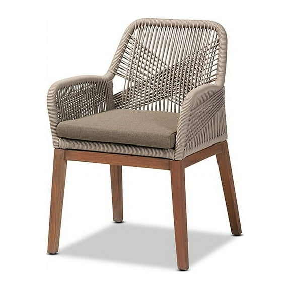 Baxton Studio Jennifer Mid-Century Transitional Grey Woven Rope Mahogany Dining Arm Chair